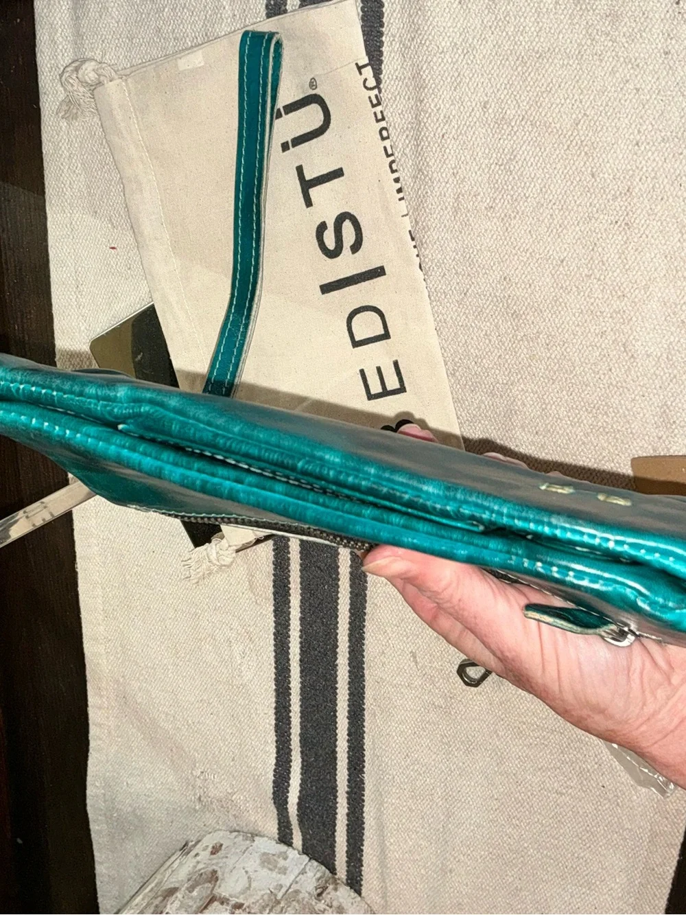 NWT Bed Stu Cadence Wallet Wristlet Crossbody Bag Arctic Teal Driftwood  $179